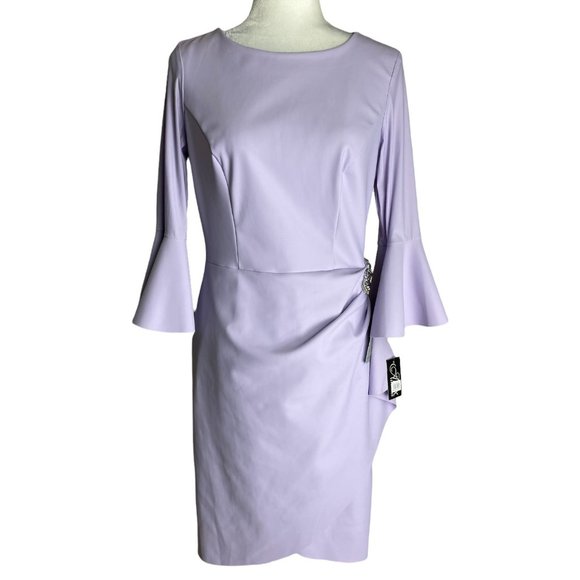 Alex Evenings Dress Cocktail Bell Sleeve Sheath in Lavender Sz 6 NWT $225 - Picture 2 of 11